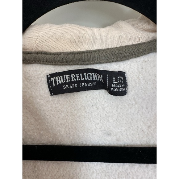True Religion Cream Zip Hoodie with Black Logo Size Large (7) Kids - Picture 6 of 11